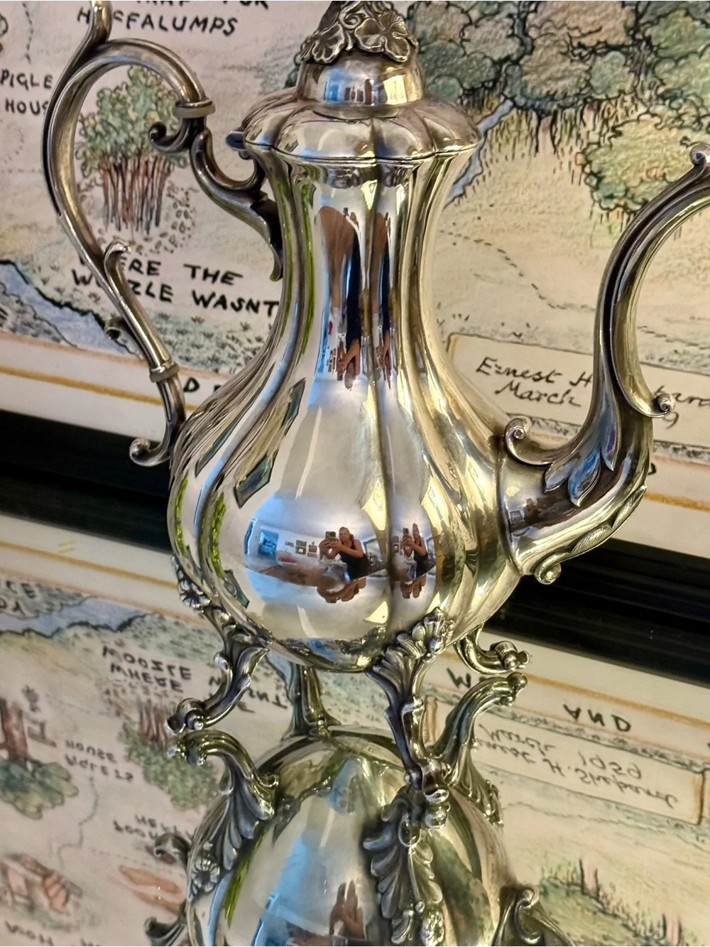 Reed & Barton Silver-Plate Ornate Coffee Pitcher with Floral Accents - Picture 9 of 10